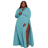 Plus-Size Women's Casual Split Dress with Sexy V-Neck and Long Sleeves