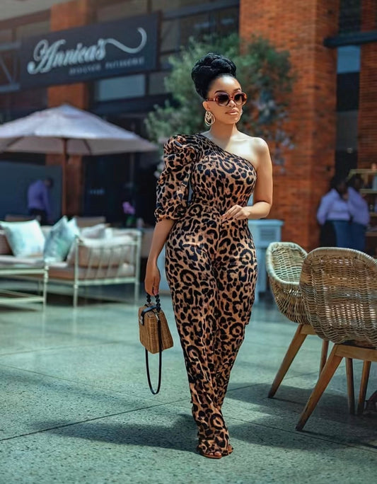 Leopard off Shoulder Jumpsuit