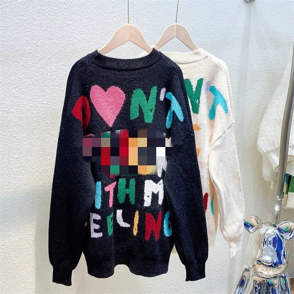 Trendy Ladies' Sweater: One-Size-Fits-All, Featuring Colorful Letters on a Long Sleeve Pullover Knit Top