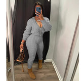 Two-Piece Autumn Knit Sweater Set for Women: Solid Color Tracksuit with Stretch