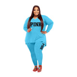 Plus Size Two-Piece Set: Long Sleeve V-Neck Top and Print Pants