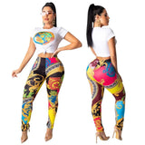 Summer Synchrony Set: Women's Printed Short-Sleeved T-shirt and Fashionable Casual Pants Ensemble