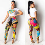 Summer Synchrony Set: Women's Printed Short-Sleeved T-shirt and Fashionable Casual Pants Ensemble