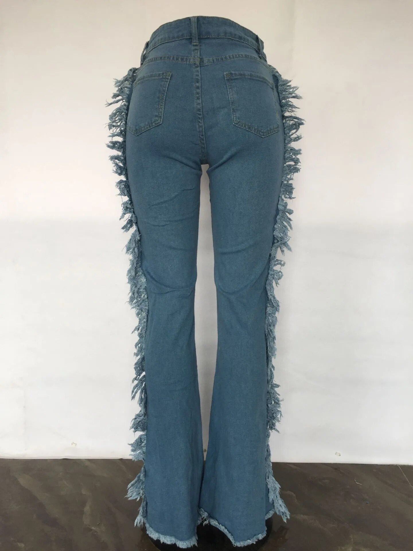 Sexy Tassel Bandage Jeans High Waist Lace Up Cotton Jeans Blue Black